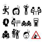 Party, celebration, pub icons - person drinking alcohol icons set