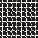Vector Seamless Black And White Hand Drawn Rounded Lines Oriental Pattern. Abstract Freehand Background Design