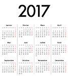 French Calendar grid for 2017 year. Best for calendar print, business, web design, office needs and presentations. Mondays first. Vector illustration