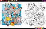 Cartoon Illustration of Mouse and Rat Characters Coloring Book Activity