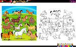 Cartoon Illustration of Horse Farm Animal Characters Coloring Book Activity