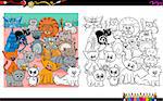 Cartoon Illustration of Funny Cat Characters Coloring Book Activity