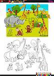 Cartoon Illustration of Wild Safari Animal Characters Coloring Book