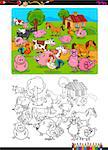 Cartoon Illustration of Farm Animal Characters Coloring Book