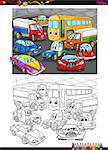 Cartoon Illustration of Car Transport Characters Coloring Book