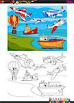 Cartoon Illustration of Vehicle Transport Characters Coloring Book