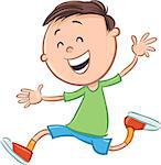 Cartoon Illustration of Happy Preschool or Elementary School Age Boy