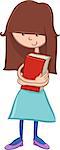 Cartoon Illustration of Happy Elementary School Age Girl with a Book