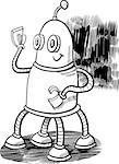 Black and White Cartoon Illustration of Robot or Droid Fantasy Character Coloring Book