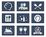 set of isolated blue restaurant food icons