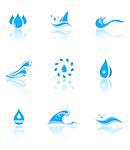 set of water icons with mirror reflection