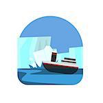 Ship Hitting The Iceberg Natural Force Flat Vector Simplified Style Graphic Design Icon Isolated On White Background