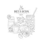 Detox And Diet Fresh Food And Drink Hand Drawn Realistic Detailed Sketch In Classy Simple Pencil Style On White Background