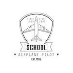 Airplane Pilot School Emblem Classic Style Vector Logo With Calligraphic Text On White Background