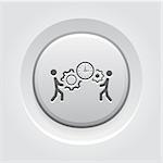 Project Management Icon. Business Concept. A Two man with Gears and Clock. Grey Button Design. Isolated Illustration. App Symbol or UI element.