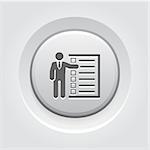 Management Icon. Business Concept. A Man with List of Checkboxes. Grey Button Design. Isolated Illustration. App Symbol or UI element.