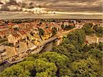 Klaipeda, Lithuania: representative aerial night view of Old Town in the summer