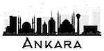 Ankara City skyline black and white silhouette. Vector illustration. Simple flat concept for tourism presentation, banner, placard or web site. Business travel concept. Cityscape with landmarks