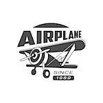 Airplane Emblem Classic Style Vector Logo With Calligraphic Text On White Background