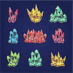 Set of colourful magic crystals collection of icons vector illustration