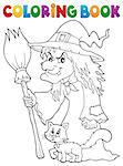 Coloring book witch with cat and broom - eps10 vector illustration.