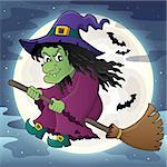 Witch on broom theme image 2 - eps10 vector illustration.