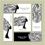 Business cards design, female floral portrait. Vector illustration