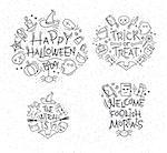 Set of halloween monograms drawing in flat style on white background.