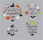 Set of halloween color monograms drawing in flat style on gray background.