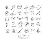 Set of halloween icons drawing in flat style on white background.