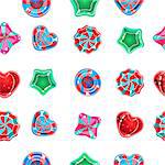 Vector seamless background with colorful candies on a white background.