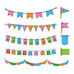 Holiday set of bright garlands and flags Vector Illustration collection