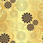 Seamless golden floral pattern with vintage flowers, vector