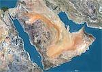 Satellite view of the Arabian Peninsula. This image was compiled from data acquired in 2014 by Landsat 8 satellite.