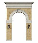 Front view of a medieval arch isolated on withe - 3d rendering