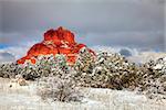 Bell Rock formation in Sedona, Arizona after heavy snow storm