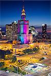 Image of Warsaw, Poland during twilight blue hour.