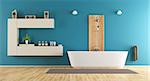 Blue contemporary bathroom with bathtub and shower - 3d rendering