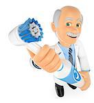 3d medical people. Dentist with a electric toothbrush. Isolated white background.