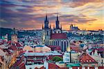 Image of Prague, capital city of Czech Republic, during dramatic sunset.
