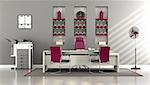 Gray and purple modern office with desk,chairs and multifunction printer - 3d rendering