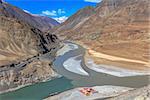 Confluence of River Zanskar and River Indus in Leh, Ladakh Region, India