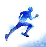 A young active man running and training- Watercolour vector illustration.