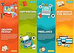 Graphic and responsive webdesign, copywriting and freelance concept. Horizontal banners