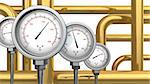 3d illustration of manometers and brass pipes at background