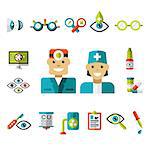 Set of ophtalmology icons in flat style. Collection of vector illustrations