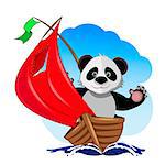 Illustration of a cute Panda in the boat