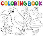 Coloring book with crow and leaves - eps10 vector illustration.