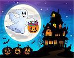 Halloween ghost near haunted house 2 - eps10 vector illustration.