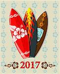Vector illustration of aloha surf boards with 2017 text